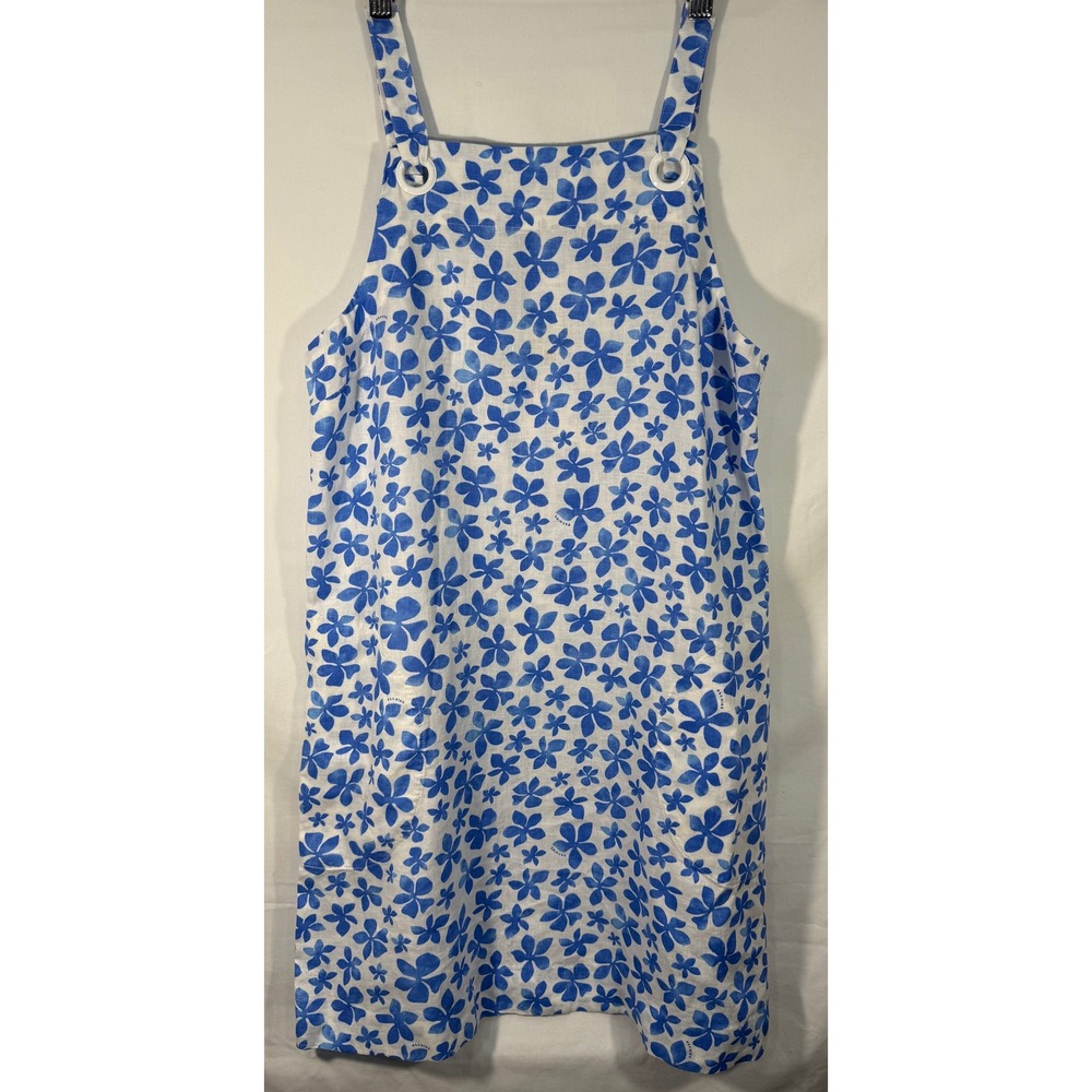 Escales Paris Blue White Floral 100% Linen Shift Dress S Limited Edition 179/240